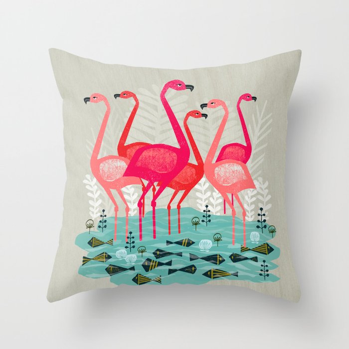 Flamingos by Andrea Lauren  Throw Pillow