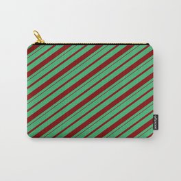 [ Thumbnail: Sea Green & Maroon Colored Lines Pattern Carry-All Pouch ]