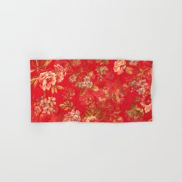 Country chic bright red pink vintage white floral Hand & Bath Towel