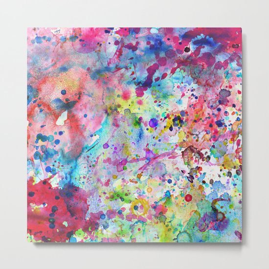 Abstract Bright Watercolor Paint Splatters Pattern Metal Print