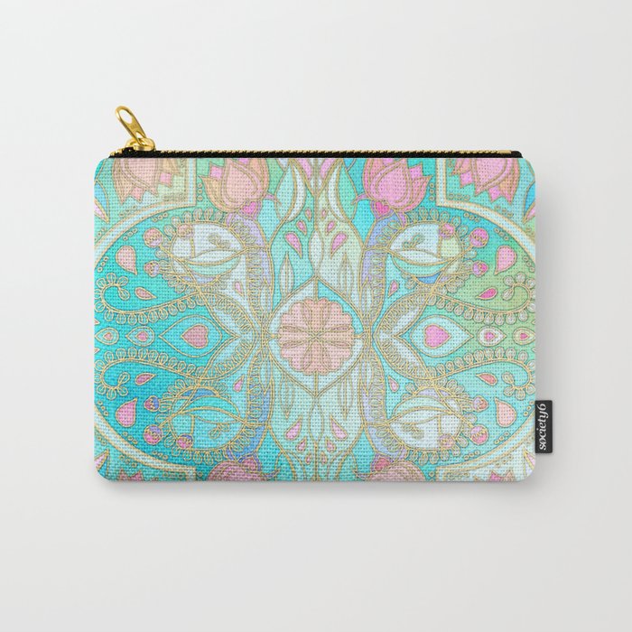 Floral Moroccan in Spring Pastels - Aqua, Pink, Mint & Peach Carry-All Pouch