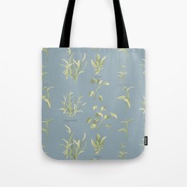 Rosemary, Sage, and Nettle. In Blue Tote Bag | Pattern, Textiles, Kitchen, Herbs, Gouache, Blue, Painting 