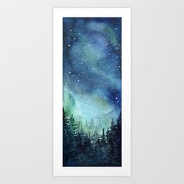 Galaxy Watercolor Aurora Borealis Painting Art Print