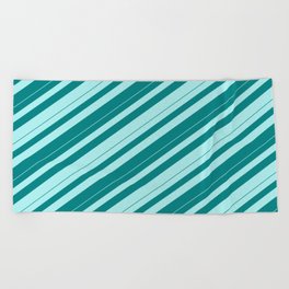 [ Thumbnail: Teal & Turquoise Colored Lines/Stripes Pattern Beach Towel ]