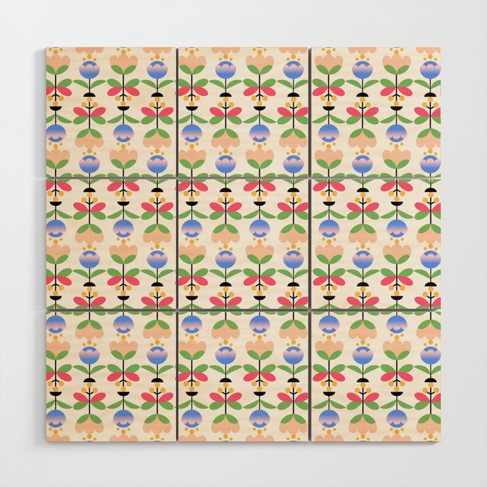 Folk floral ornament pattern Wood Wall Art