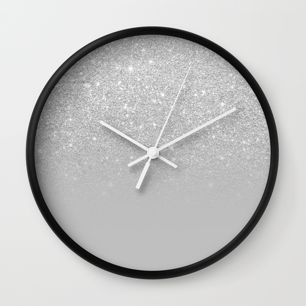 Trendy Modern Silver Ombre Grey Color Block Wall Clock By