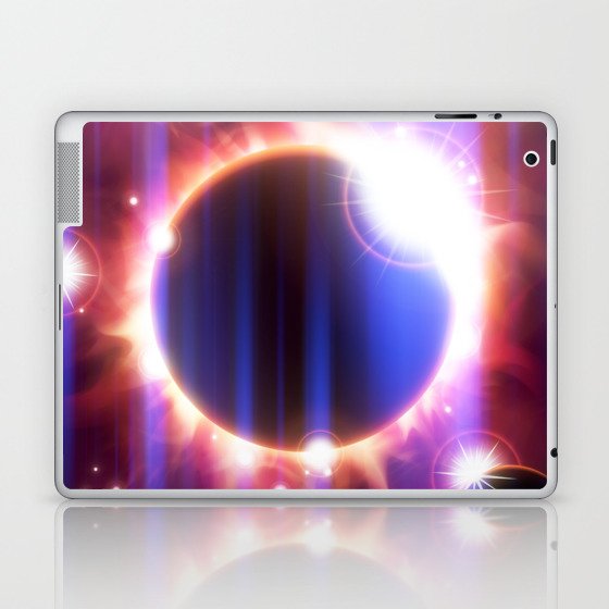 An outer space background with an eclipse, planets and stars.  Laptop & iPad Skin
