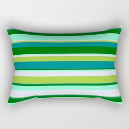 [ Thumbnail: Eyecatching Green, Teal, Dark Green, Aquamarine & Lavender Colored Striped/Lined Pattern Rectangular Pillow ]
