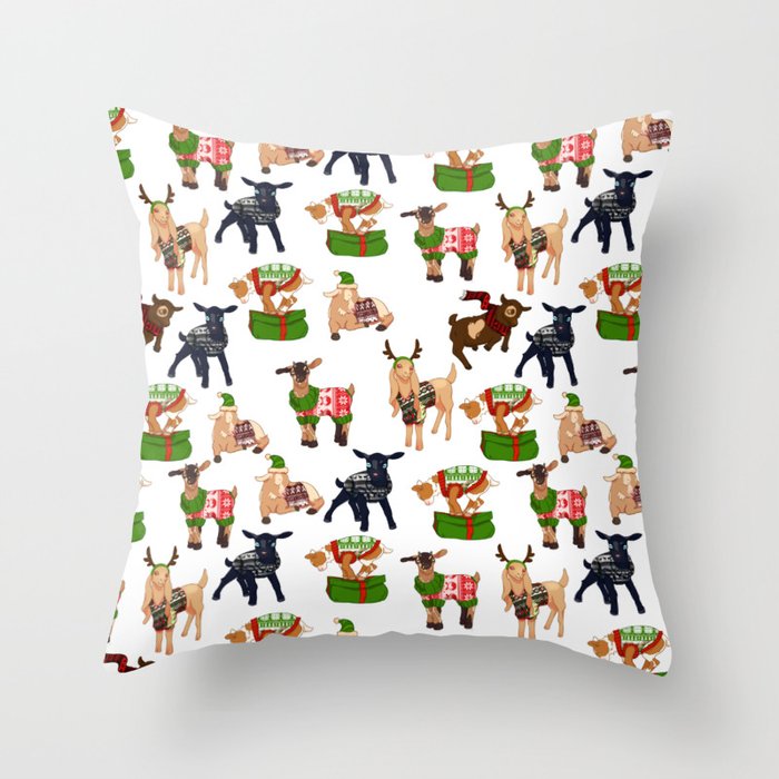 Christmas goats in sweaters repeating seamless pattern Throw Pillow
