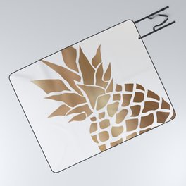 Big Pineapple in Gold and White Picnic Blanket