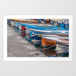 Fishing boats in the harbour Art Print