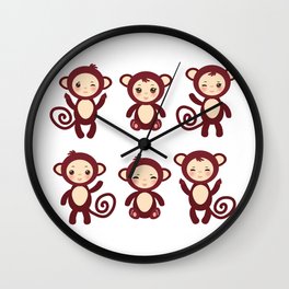 Set of funny brown monkey boys and girls on white background. Vector illustration Wall Clock | Cute, Animal, Winking, Girl, Wildlife, Boy, Nature, Smile, Monkey, Chimpanzee 