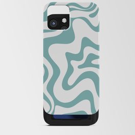 Retro Liquid Swirl Abstract Pattern in Soft Light Teal Blue and White iPhone Card Case