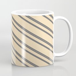 [ Thumbnail: Dim Gray & Tan Colored Striped/Lined Pattern Coffee Mug ]