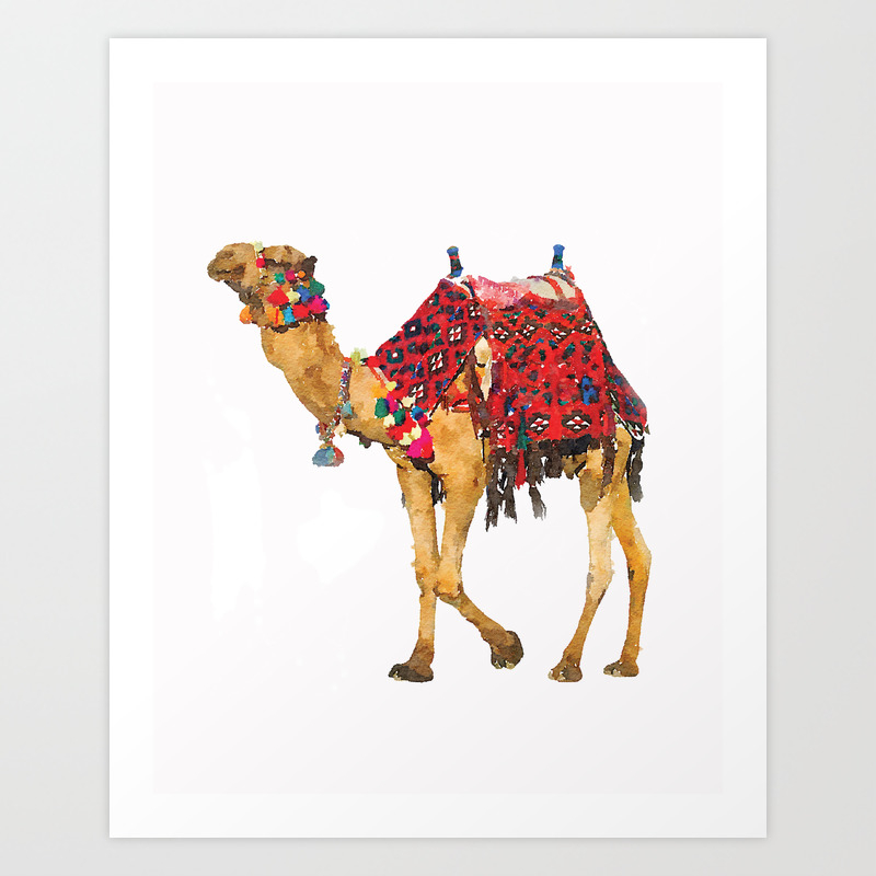 Camel Watercolor Pom Boho Art Print by The Shop NYC | Society6