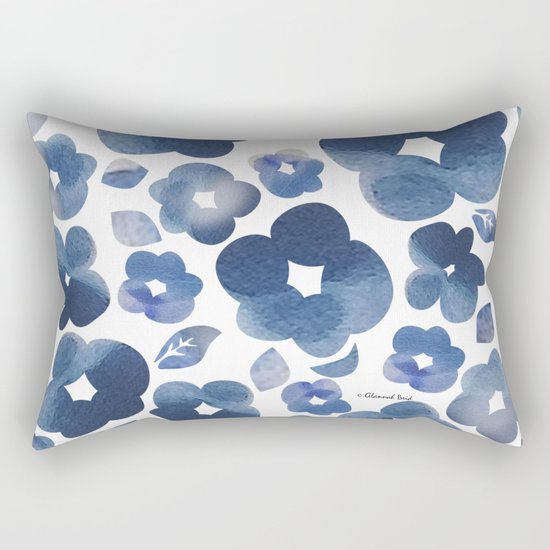 Blue Watercolour Flowers Rectangular Pillow