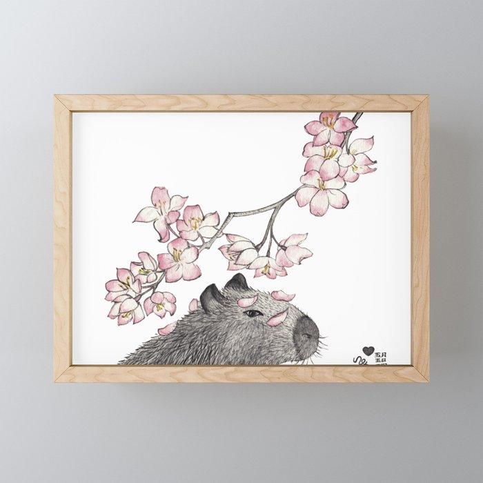 CAPYBARA AND PETALS Framed Mini Art Print