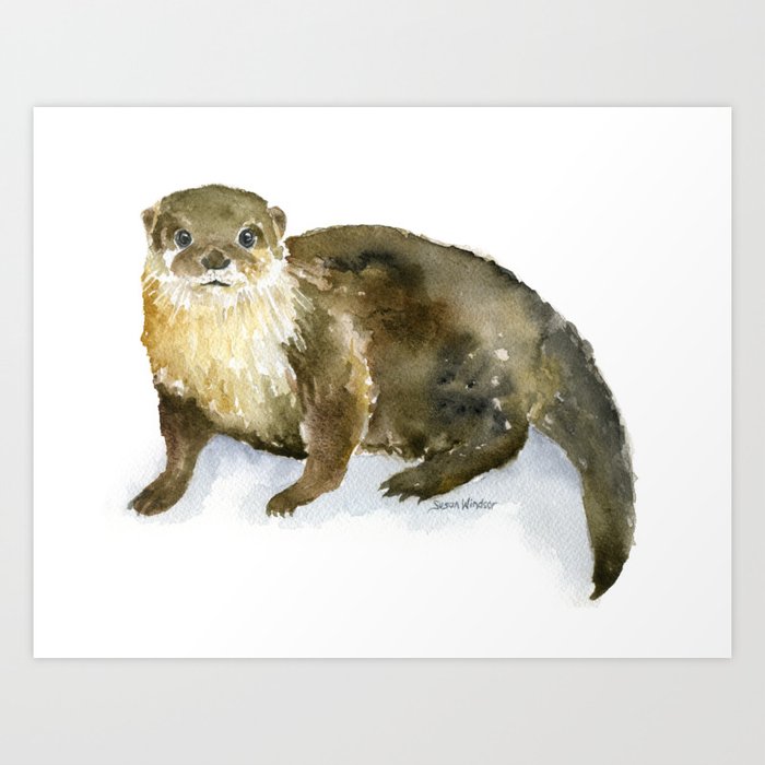 River Otter Watercolor Art Print