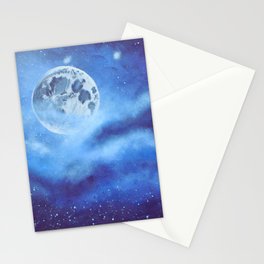 Blue Full Moon and Clouds - Original Abstract Painting Stationery Card