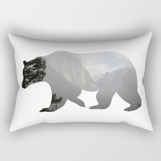 Grizzly Bear with Yosemite Photo Inlay Rectangular Pillow