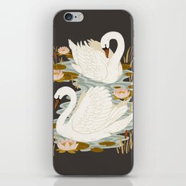 Swan Dance - Charcoal Black Background iPhone Skin