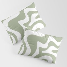 Liquid Swirl Abstract Pattern in Sage Green and White Pillow Sham