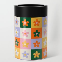 Retro Vintage Colorful Vibrant Small Flower Tiles Design  Can Cooler