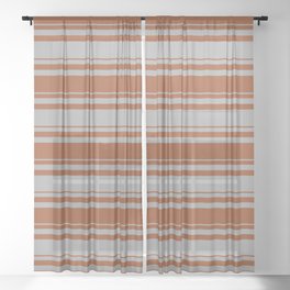 [ Thumbnail: Sienna & Dark Gray Colored Stripes Pattern Sheer Curtain ]