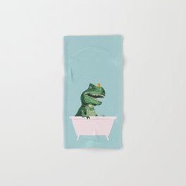 Playful T-Rex in Bathtub in Green Hand & Bath Towel | Giant, Rubberduck, Dinosour, Newborn, Digital, Bathtub, Baby, Nursery, Animal, Painting 