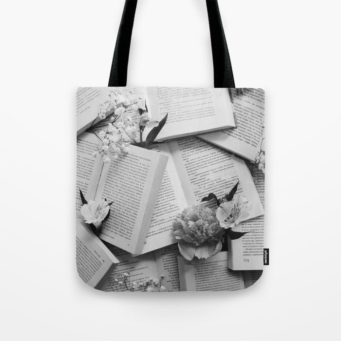 Books and Flowers | Mind and Heart | Valentine's day Tote Bag