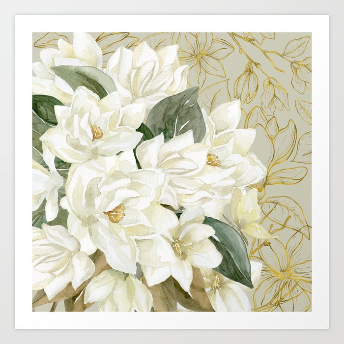 Elegant Magnolias – with a Touch of Gold Art Print