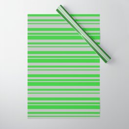 [ Thumbnail: Lime Green & Grey Colored Lined/Striped Pattern Wrapping Paper ]