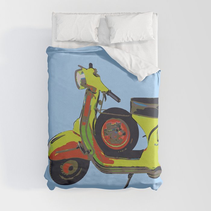 vespa scooter blue Yellow red Duvet Cover