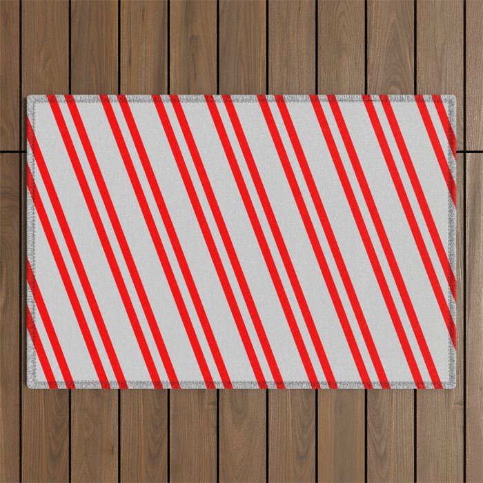 Light Gray and Red Colored Striped Pattern Outdoor Rug
