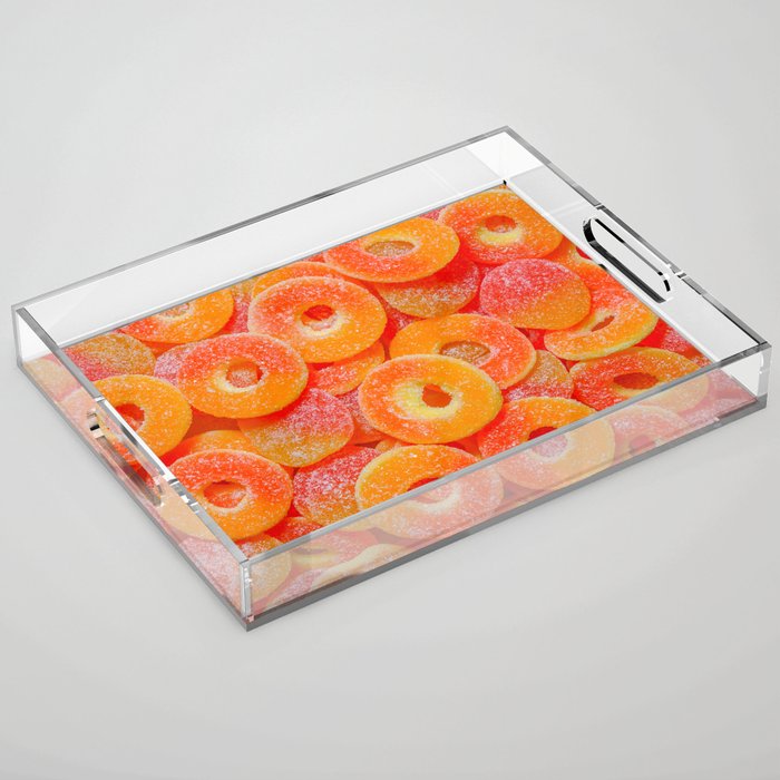 Sour Peach Slices and Rings Candy Photograph Acrylic Tray