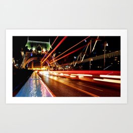 city road bridge night lights Art Print