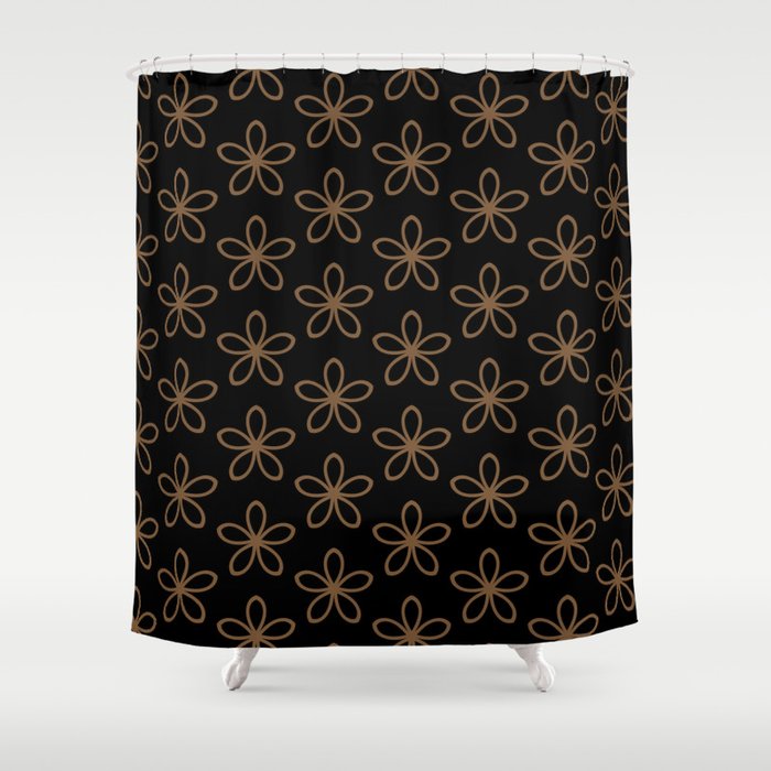 Brown and Black Minimal Flower Pattern - Sherwin Williams 2022 Color Uber Umber SW 9107 Shower Curtain