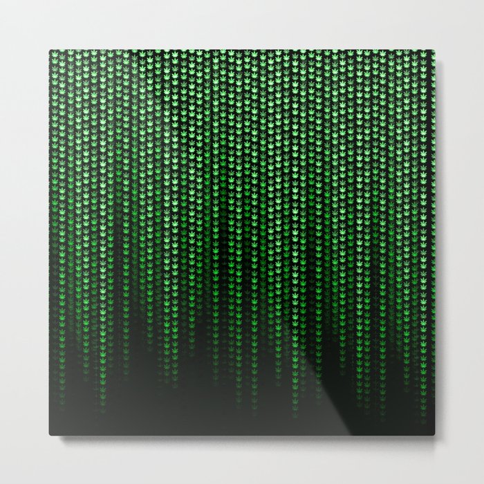 Jamatrix Green Neon Cannabis Code Metal Print By Podartist