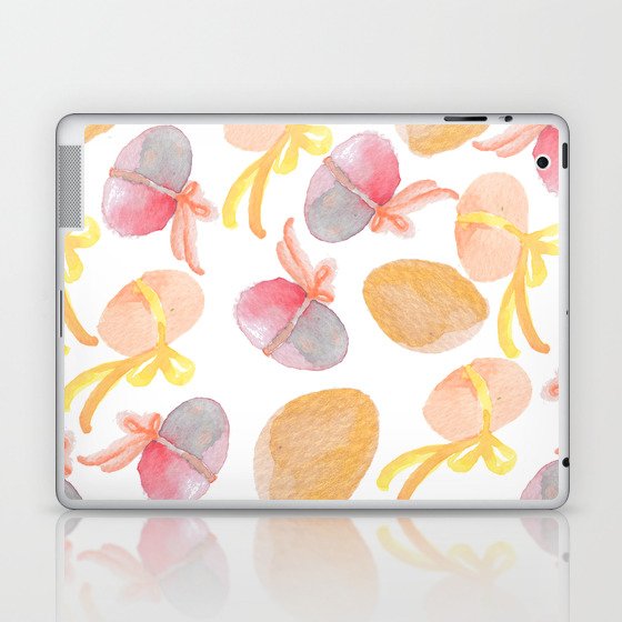 Modern Pink Lilac Lavender Yellow Watercolor Easter Eggs Laptop & iPad Skin