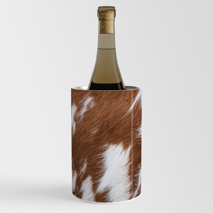 Brown and White Cow Skin Print Pattern Modern, Cowhide Faux Leather Wine Chiller
