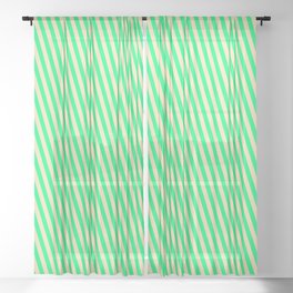 [ Thumbnail: Green & Beige Colored Striped Pattern Sheer Curtain ]