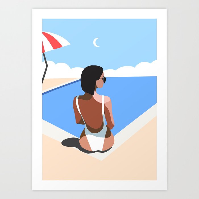 Between the blues - Girl sitting on pool Art Print
