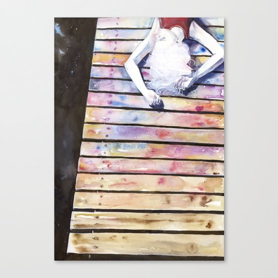 on the jetty, in the sun, her mind was elsewhere Canvas Print