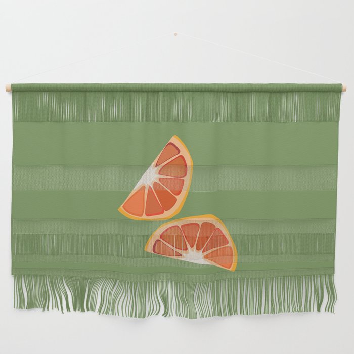 Blood Orange - Orange Summer Vibe Pattern on Green Wall Hanging
