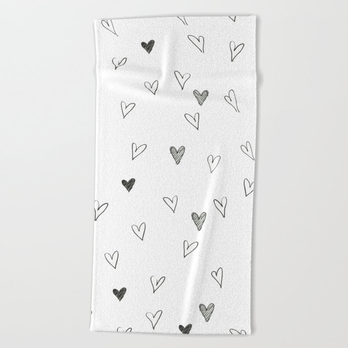 Ink hearts pattern Beach Towel