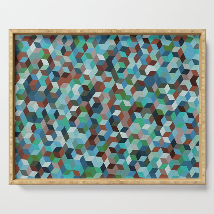 Green, Blue, Brown Colorful Hexagon Design  Serving Tray