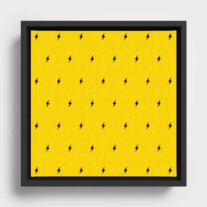 Black Lightning Bolt pattern on Yellow background Framed Canvas