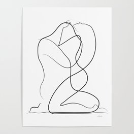 Modern embrace sketch. Sex pose line drawing. Poster