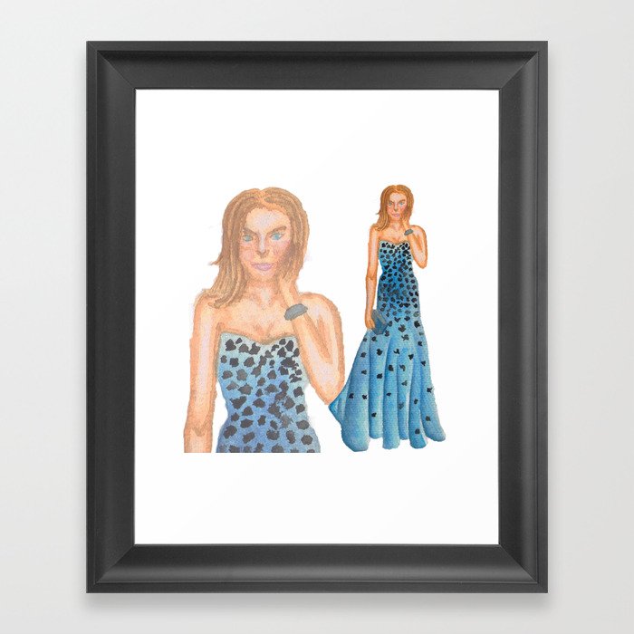 Karlie in Strapless Blue Mermaid Gown Framed Art Print