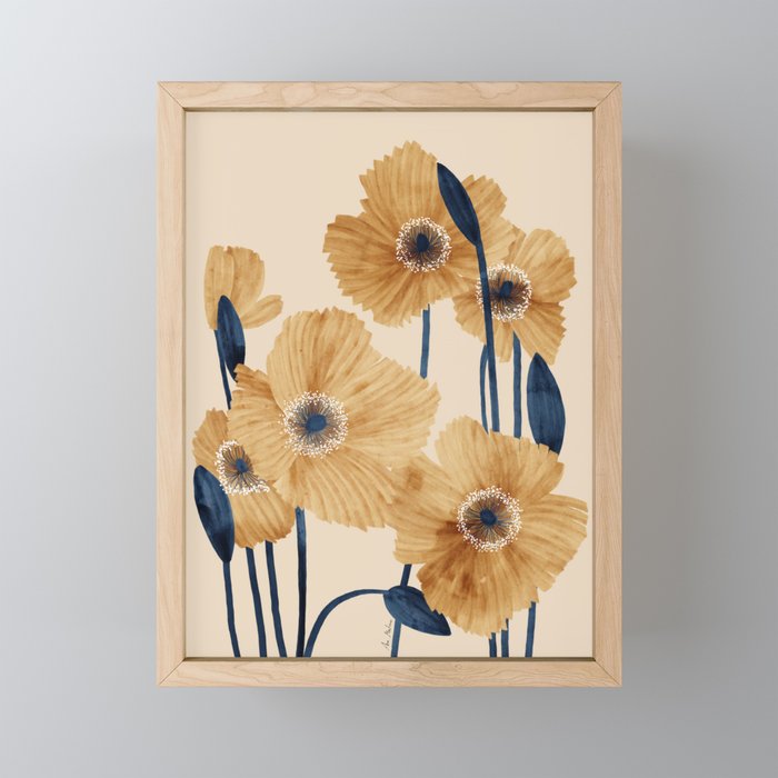 Poppies flowers watercolor Framed Mini Art Print